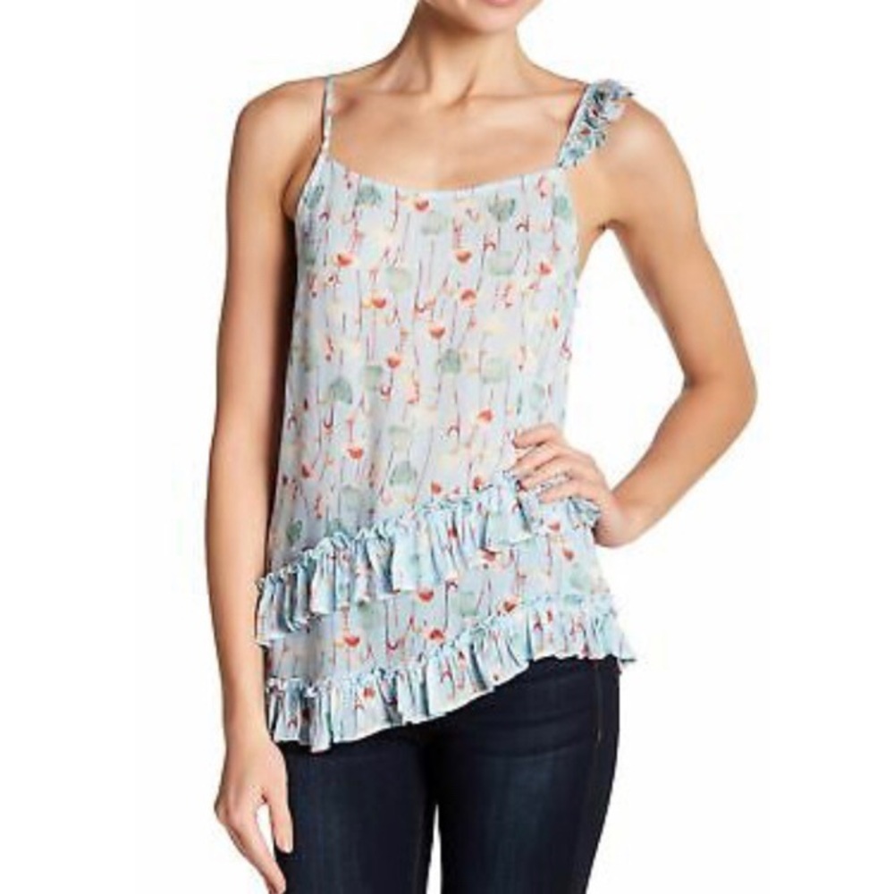 Nordstrom Ro & De Asymmetric Ruffled Cami blue Blue Floral